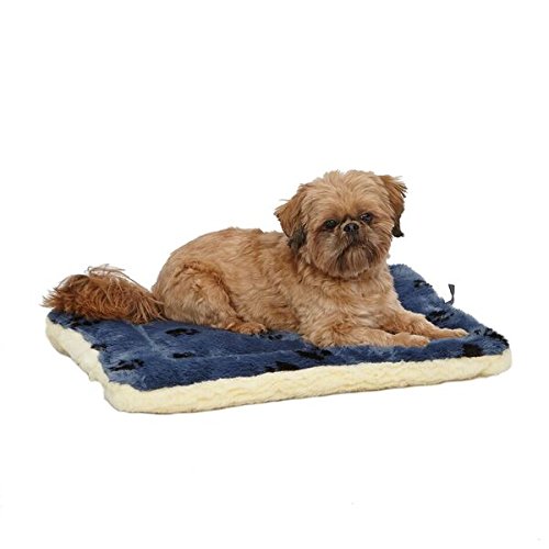 Reversible Paw Print Pet Bed in Blue & White Synthetic Fur picture